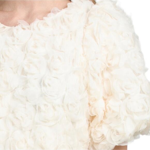 Le February Women’s Large Ivory 3D Rosette Mini Dress Puff Sleeve Bow Back NWT - Picture 12 of 12